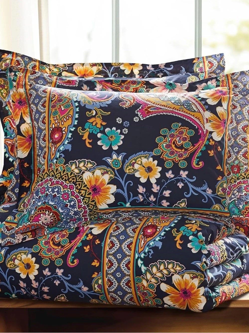 Levtex Navy Paisley Floral Comforter Set with Multicolor Accents